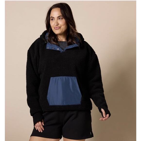 Teddy Fleece Quarter Snap Hooded Pullover Jacket Womens Plus Size 4X Sweatshirt - Picture 2 of 5